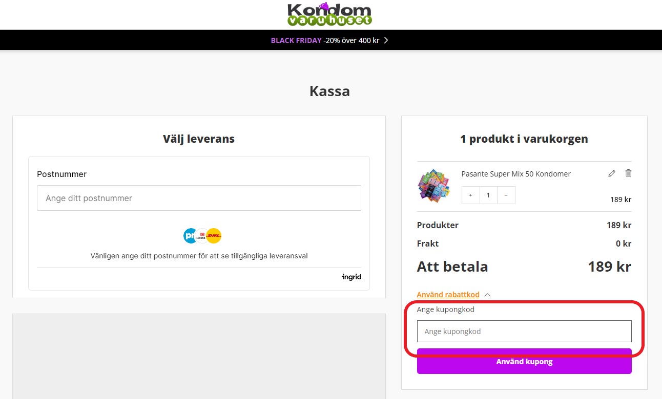 Hur använder man Kondomvaruhuset rabattkod banner