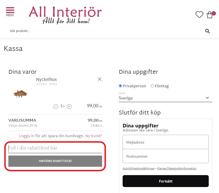 Hur använder man All Interiör rabattkod banner