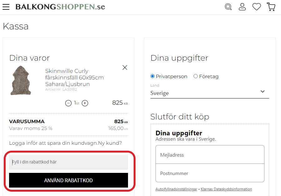 Hur använder man Balkongshoppen rabattkod banner
