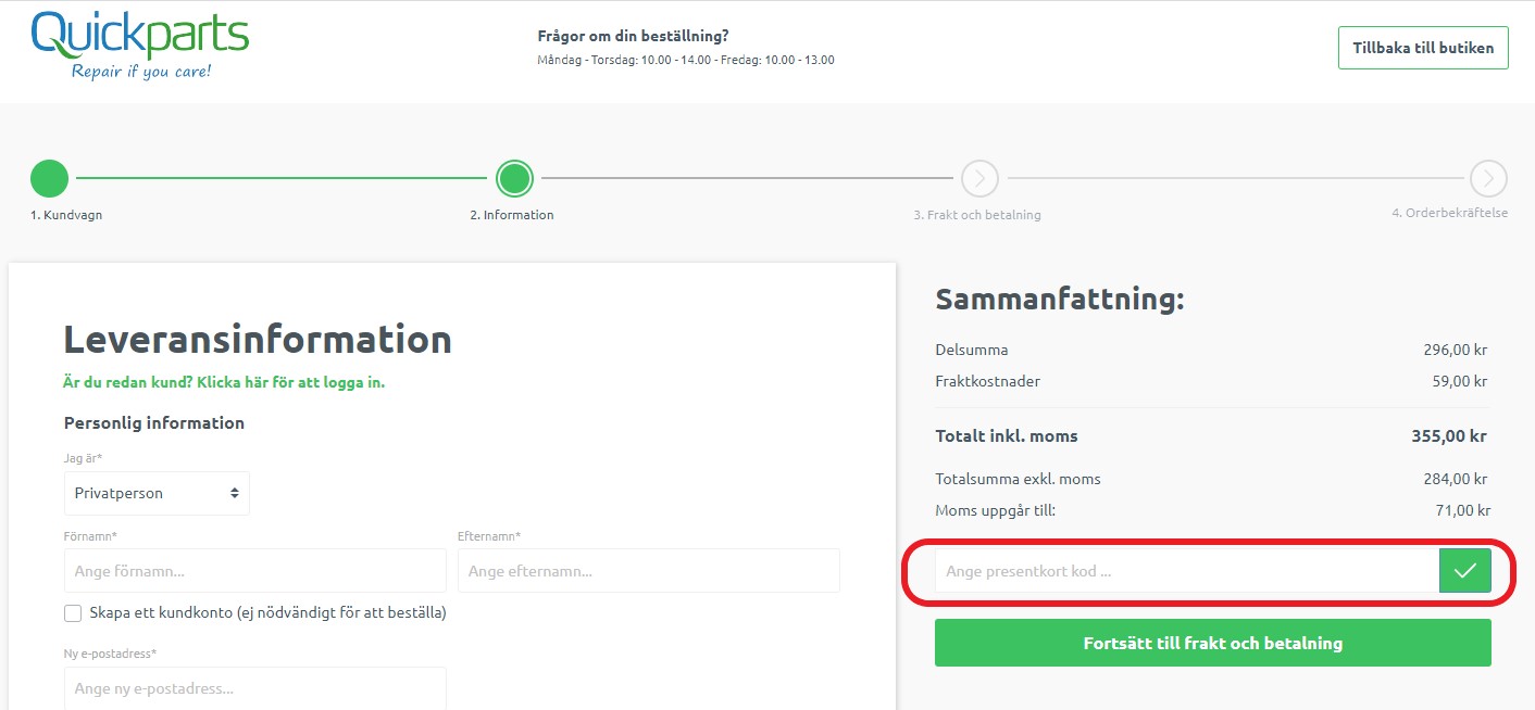 Hur använder man Quickparts.se rabattkod banner