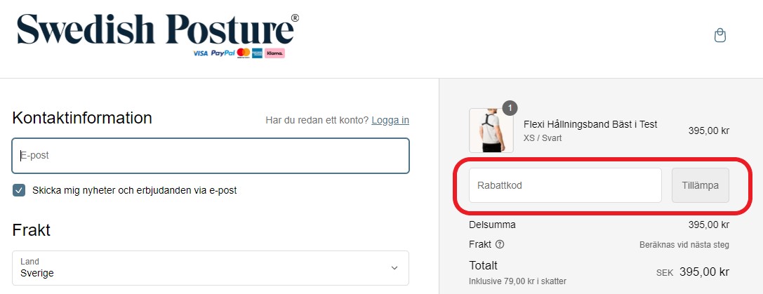 Hur använder man Swedish Posture rabattkod banner