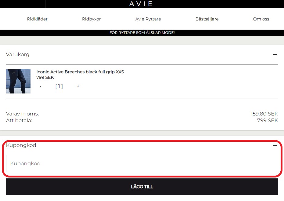 Hur använder man Avie Cheval rabattkod banner